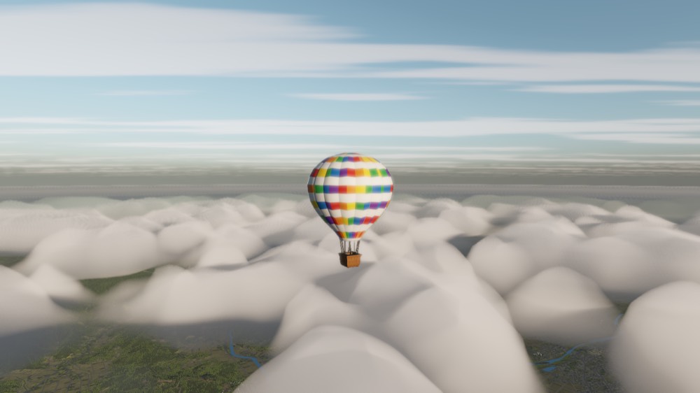 A balloon above an unbroken sea of cloud in late afternoon light