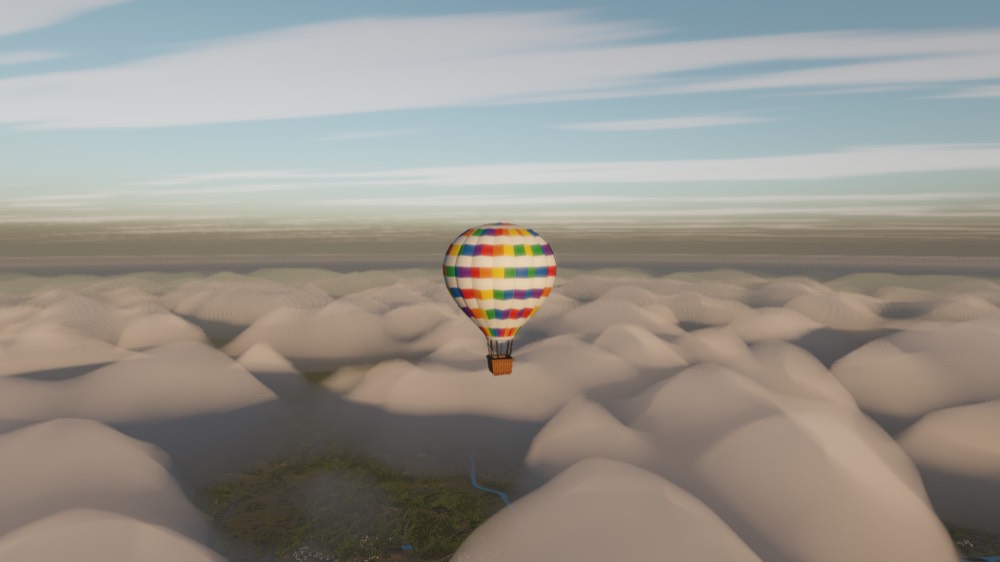 A balloon over a cloud sea at sunset